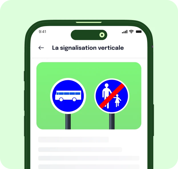 Aperçu de l'application e-Moniteur : la leçon « La signalisation verticale »